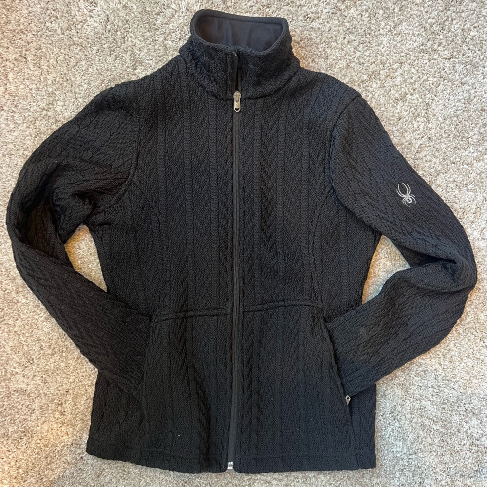 Spyder cable knit fleece black zip up jacket-small